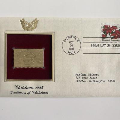 Christmas 1985: Traditions of Christmas Gold Stamp Replica First Day Cover
