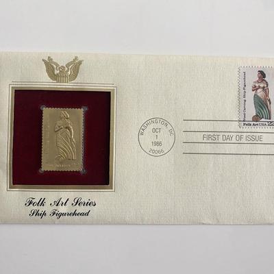 Folk Art Science: Ship Figurehead Gold Stamp Replica First Day Cover