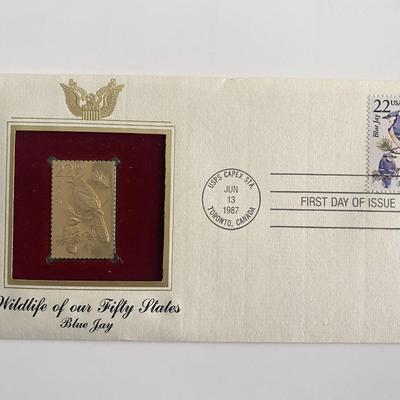 Wildlife of our Fifty States: Blue Jay Gold Stamp Replica First Day Cover