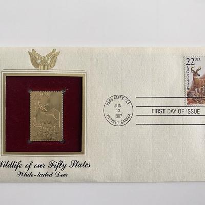 Wildlife of our Fifty States: White-tailed Deer Gold Stamp Replica First Day Cover