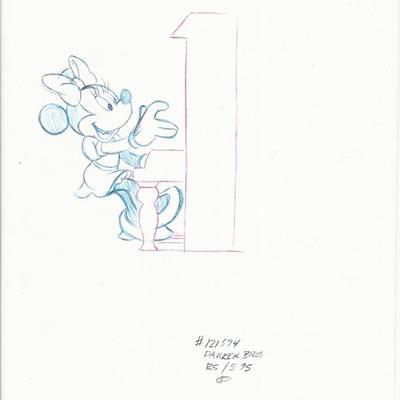 Disney Minnie Mouse original hand drawn art for Parker Bros. Hasbro Crazy 8's card game
