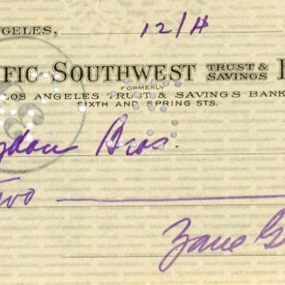Zane Grey signed check 