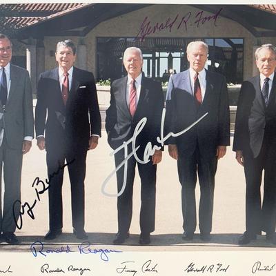 Four Presidents signed photo. GFA Authenticated