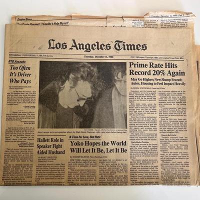 Los Angeles Times 1980 newspaper announcing John Lennon's death 