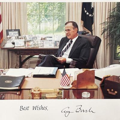 41st POTUS George H. W. Bush printed signature photo