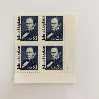 1989 $1 Great Americans: Johns Hopkins Stamp Plate Block