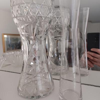2 large etched vases