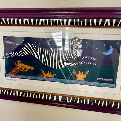Zebra "Taking the Leap" Framed Painting