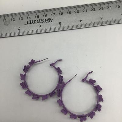 Purple butterfly hoop earrings