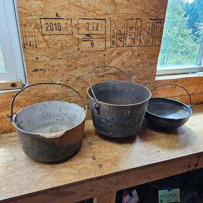 Three Cast Iron Pots w/Handles (S-JS)