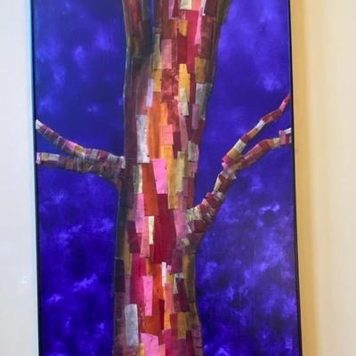 Framed Mixed Media Tree Painting, Signed Robin Anne Cooper