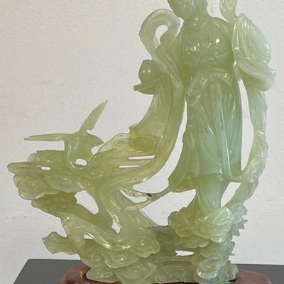 Large Lady Chinese Jade Figurine on a Stand