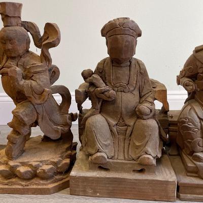 Four 20th Century Chinese Temple Hand Carved Wood Statues