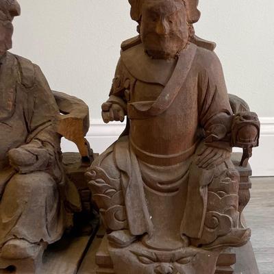 Four 20th Century Chinese Temple Hand Carved Wood Statues