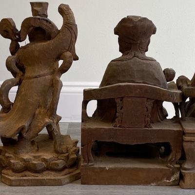 Four 20th Century Chinese Temple Hand Carved Wood Statues