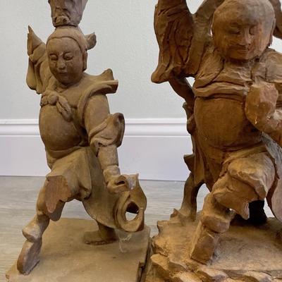Four 20th Century Chinese Temple Hand Carved Wood Statues