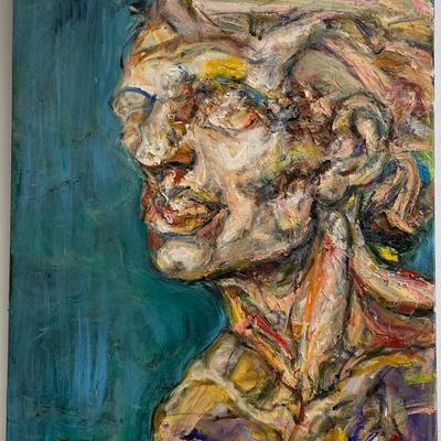 Sybil Ronis Male Abstract Face Oil Painting 28 x 24