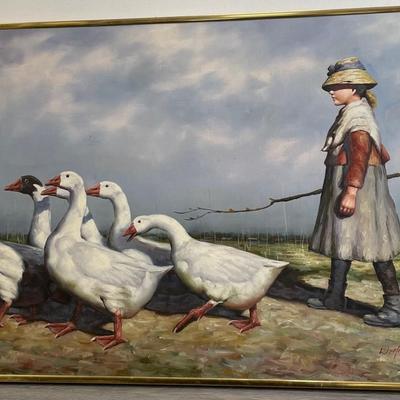W. Hampton Oil Painting on Canvas 36 x 25