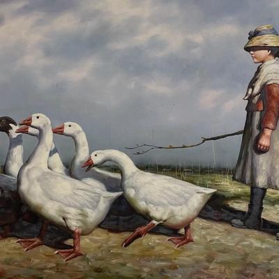 W. Hampton Oil Painting on Canvas 36 x 25