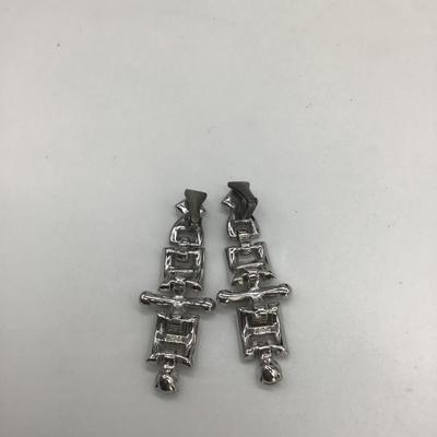 Faux Rhinestone clip on dangling earrings