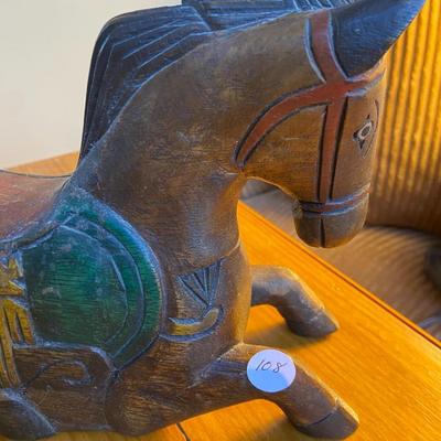 Asian-Style Wooden Horse Figurine