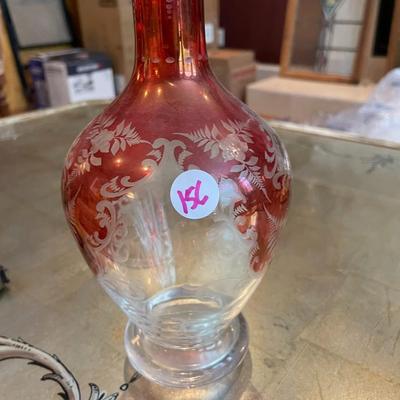 Vintage Cut to Clear Crystal Decanter Set (One Damaged Goblet)