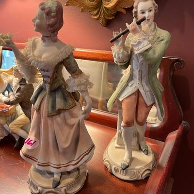 Lot of Victorian Figurines, Lamp, and Mirrorr