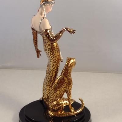 House of Erte Numbered, Limited Edition, Hand Painted Porcelain 'Ocelot' Art Deco Figurine- No. M3918