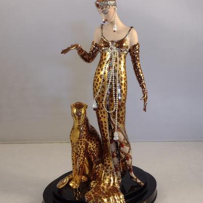House of Erte Numbered, Limited Edition, Hand Painted Porcelain 'Ocelot' Art Deco Figurine- No. M3918