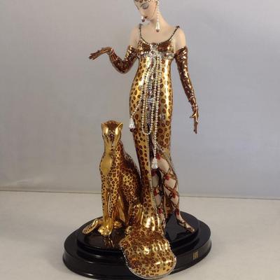 House of Erte Numbered, Limited Edition, Hand Painted Porcelain 'Ocelot' Art Deco Figurine- No. M3918