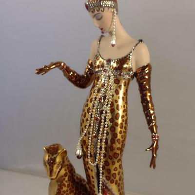 House of Erte Numbered, Limited Edition, Hand Painted Porcelain 'Ocelot' Art Deco Figurine- No. M3918