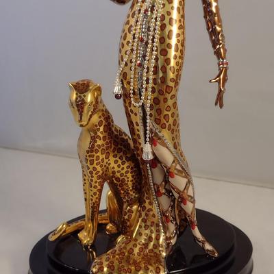 House of Erte Numbered, Limited Edition, Hand Painted Porcelain 'Ocelot' Art Deco Figurine- No. M3918