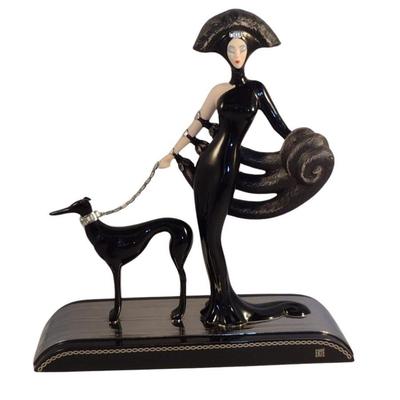 House of Erte Numbered, Limited Edition, Hand Painted Porcelain 'Symphony in Black' Art Deco Figurine- No. M5166