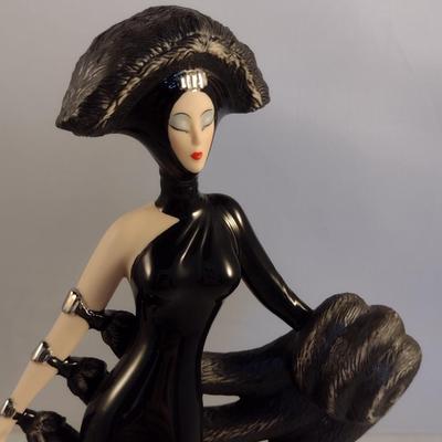 House of Erte Numbered, Limited Edition, Hand Painted Porcelain 'Symphony in Black' Art Deco Figurine- No. M5166