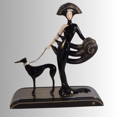 House of Erte Numbered, Limited Edition, Hand Painted Porcelain 'Symphony in Black' Art Deco Figurine- No. M5166