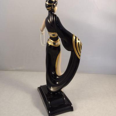 House of Erte Numbered, Limited Edition, Hand Painted Porcelain 'Pearls and Emeralds' Art Deco Figurine- No. 2716