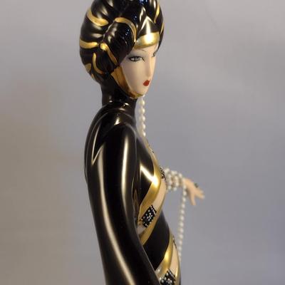 House of Erte Numbered, Limited Edition, Hand Painted Porcelain 'Pearls and Emeralds' Art Deco Figurine- No. 2716