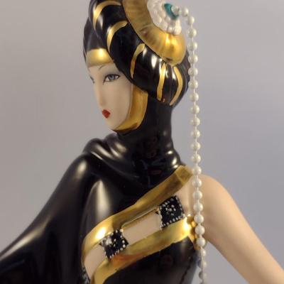 House of Erte Numbered, Limited Edition, Hand Painted Porcelain 'Pearls and Emeralds' Art Deco Figurine- No. 2716