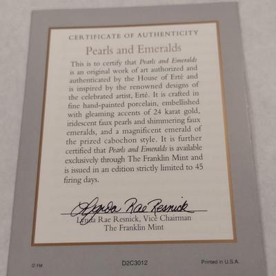 House of Erte Numbered, Limited Edition, Hand Painted Porcelain 'Pearls and Emeralds' Art Deco Figurine- No. 2716