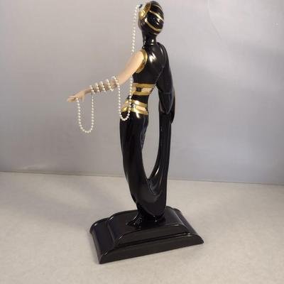 House of Erte Numbered, Limited Edition, Hand Painted Porcelain 'Pearls and Emeralds' Art Deco Figurine- No. 2716