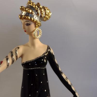 House of Erte Numbered, Limited Edition, Hand Painted Porcelain 'Pearls and Rubies' Art Deco Figurine- No. M7892