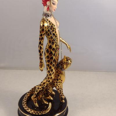 House of Erte Numbered, Limited Edition, Hand Painted Porcelain 'Leopard' Art Deco Figurine- No. M3280