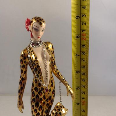 House of Erte Numbered, Limited Edition, Hand Painted Porcelain 'Leopard' Art Deco Figurine- No. M3280