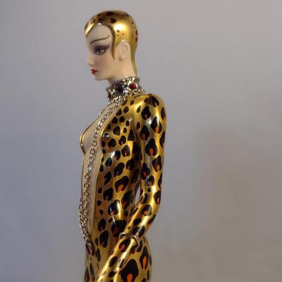 House of Erte Numbered, Limited Edition, Hand Painted Porcelain 'Leopard' Art Deco Figurine- No. M3280