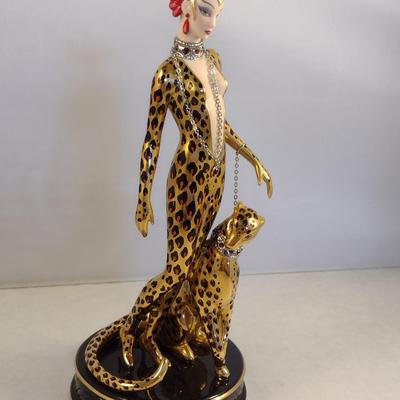 House of Erte Numbered, Limited Edition, Hand Painted Porcelain 'Leopard' Art Deco Figurine- No. M3280