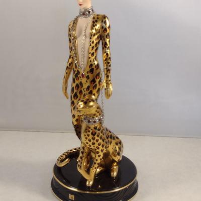 House of Erte Numbered, Limited Edition, Hand Painted Porcelain 'Leopard' Art Deco Figurine- No. M3280