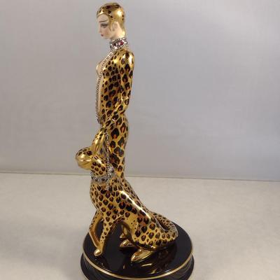 House of Erte Numbered, Limited Edition, Hand Painted Porcelain 'Leopard' Art Deco Figurine- No. M3280