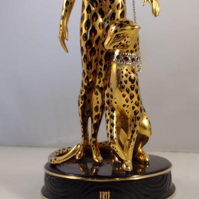 House of Erte Numbered, Limited Edition, Hand Painted Porcelain 'Leopard' Art Deco Figurine- No. M3280