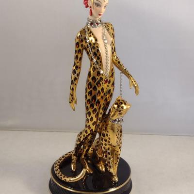 House of Erte Numbered, Limited Edition, Hand Painted Porcelain 'Leopard' Art Deco Figurine- No. M3280