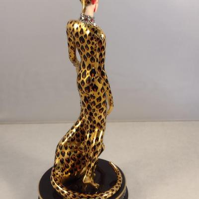 House of Erte Numbered, Limited Edition, Hand Painted Porcelain 'Leopard' Art Deco Figurine- No. M3280